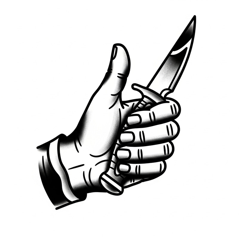 Vintage American Traditional Hand with Knife Tattoo Design Vintage American Traditional Hand with Knife Tattoo Design