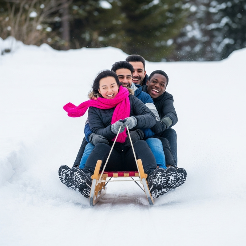 Exciting Sleigh Ride with Three Diverse Individuals Exciting Sleigh Ride with Three Diverse Individuals