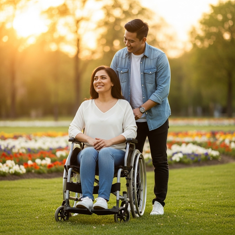 Empowering Woman in Wheelchair with Supportive Partner Empowering Woman in Wheelchair with Supportive Partner