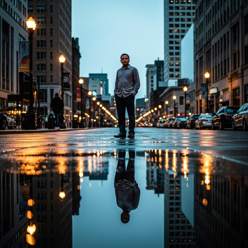 Surreal Reflection: Puddle Illusion Art