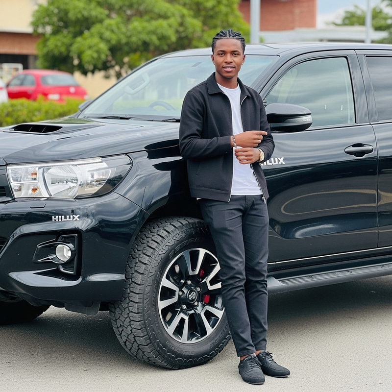 Handsome African Man with Black Hilux - Stylish Pose