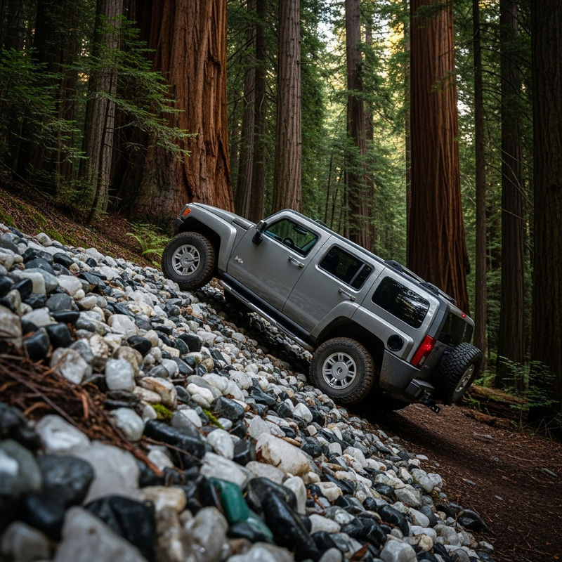 Detailed Hummer H3 4x4 Climbing Quartz & Gem Rock Wall in Redwood Forest