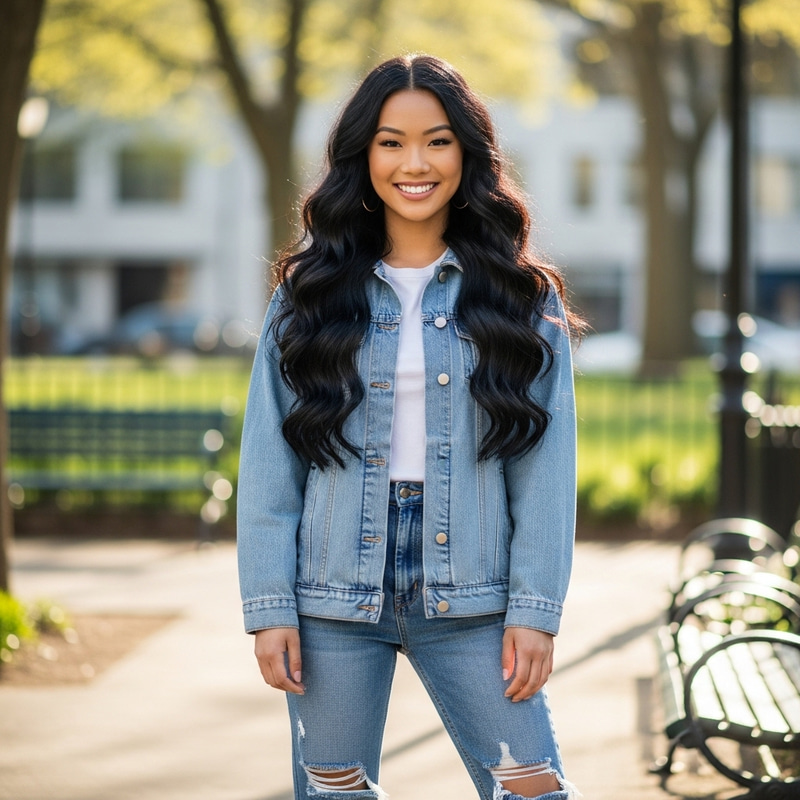 Confident 18-Year-Old Woman with Beautiful Wavy Black Hair Confident 18-Year-Old Woman with Beautiful Wavy Black Hair