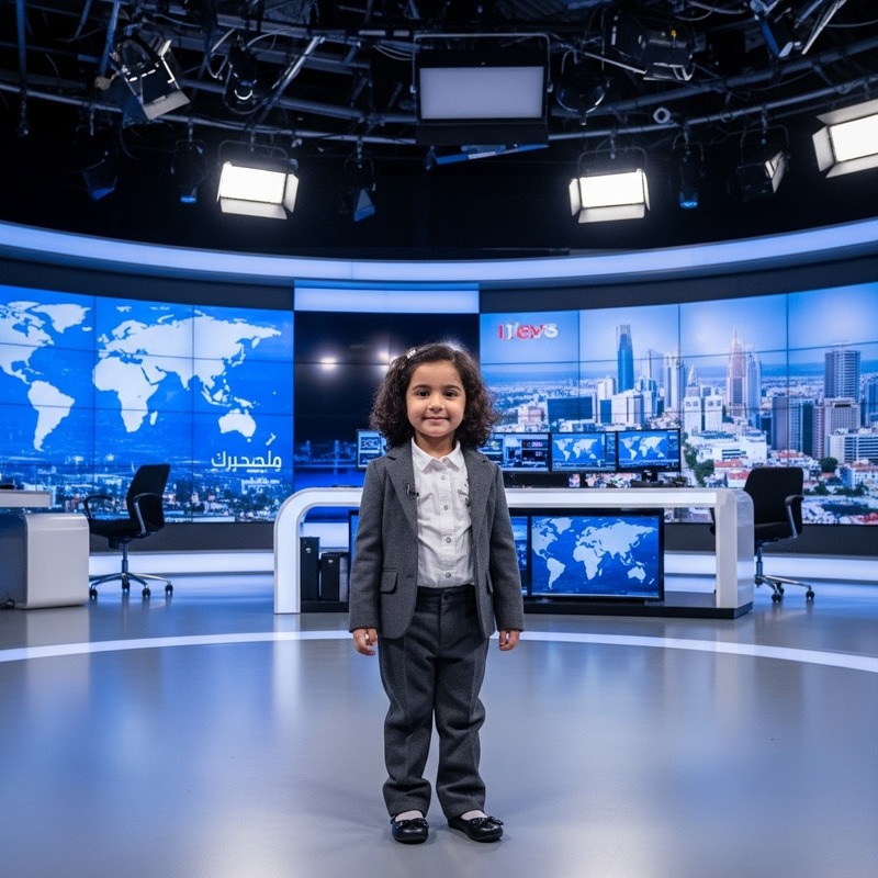 Arabian Girl, 4 Years Old, Wearing Formal Attire in News Studio Arabian Girl, 4 Years Old, Wearing Formal Attire in News Studio