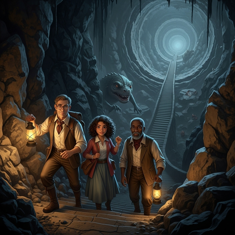 Explorers Descending into the Earth's Depths | Jules Verne Novel Scene Explorers Descending into the Earth's Depths | Jules Verne Novel Scene