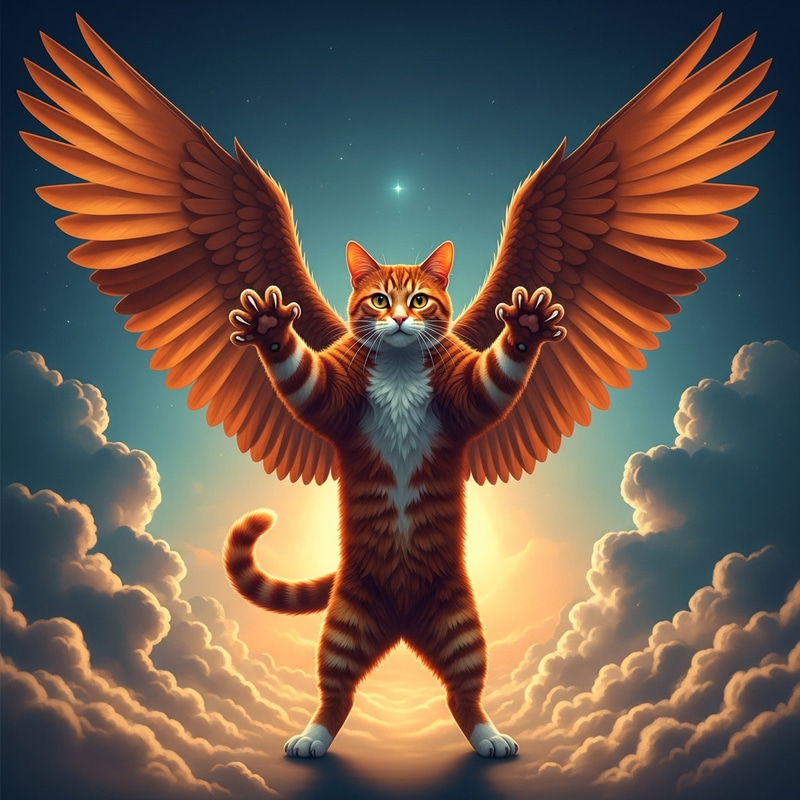 Vibrant Red Flying Fighter Cat | Heroic Feline Warrior Vibrant Red Flying Fighter Cat | Heroic Feline Warrior
