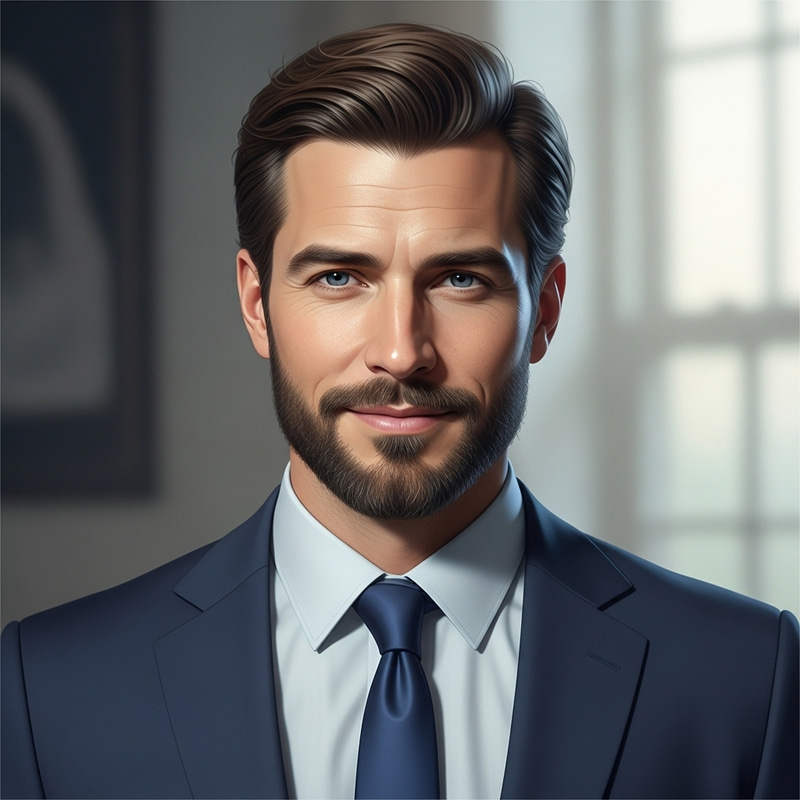 Handsome Caucasian Man in Navy-Blue Suit