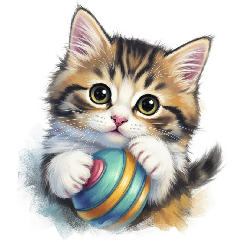 Playful Kitten with Big Eyes and Fluffy Fur in Vibrant Pastels Playful Kitten with Big Eyes and Fluffy Fur in Vibrant Pastels