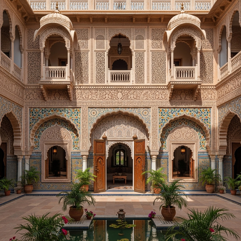 Intricate Two-Storey House with Central Courtyard | Moroccan-Indian Fusion Design Intricate Two-Storey House with Central Courtyard | Moroccan-Indian Fusion Design