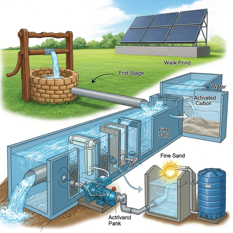 Rustic Water Filtration System: Journey from Well to Storage Area Rustic Water Filtration System: Journey from Well to Storage Area