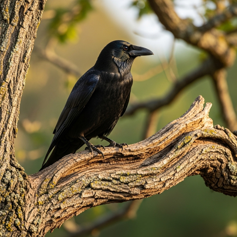 Intelligent Crow Perched on Ancient Tree Intelligent Crow Perched on Ancient Tree