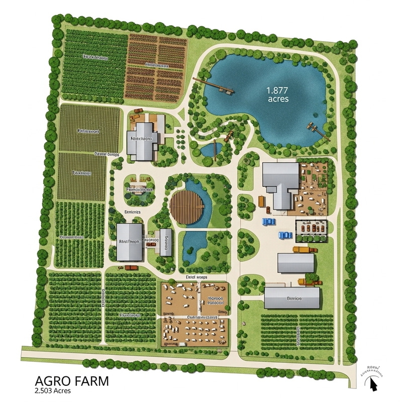 Agro Farm Blueprint on 2.503 Acres with Pond Design Agro Farm Blueprint on 2.503 Acres with Pond Design