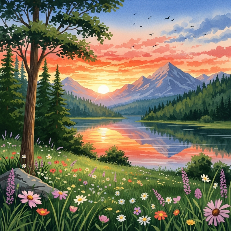 Breathtaking Watercolor Nature Scene Breathtaking Watercolor Nature Scene