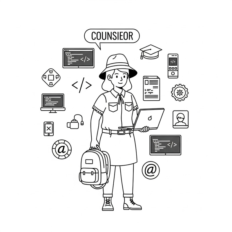 Pioneer Counselor with Backpack and Laptop: Web Programmer Attributes Pioneer Counselor with Backpack and Laptop: Web Programmer Attributes