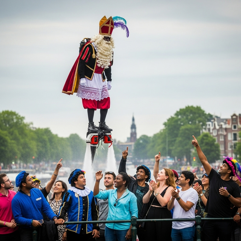 Sinterklaas Jet-Pack at Amsterdam Canal Pride | Diverse Audience Celebration Sinterklaas Jet-Pack at Amsterdam Canal Pride | Diverse Audience Celebration