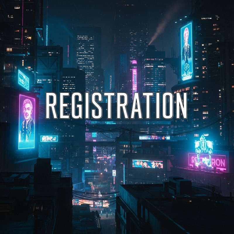 Cyberpunk City Registration in Neon Atmosphere Cyberpunk City Registration in Neon Atmosphere