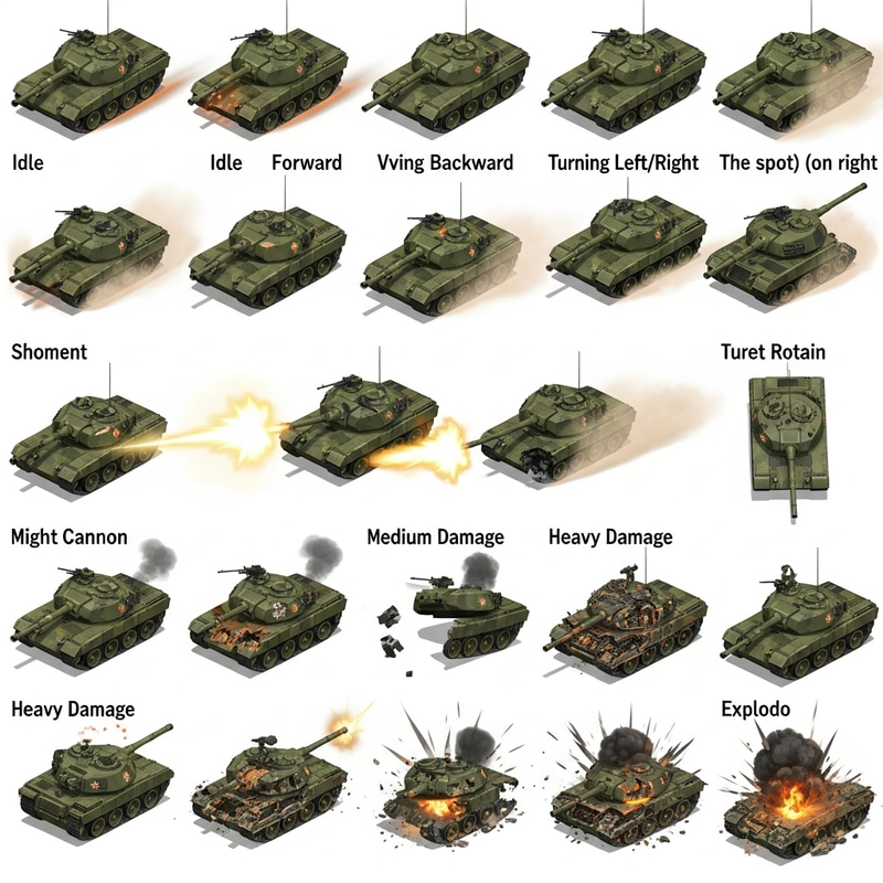 Comprehensive 3D Isometric War Tank Sprite Sheet & Animations Comprehensive 3D Isometric War Tank Sprite Sheet & Animations