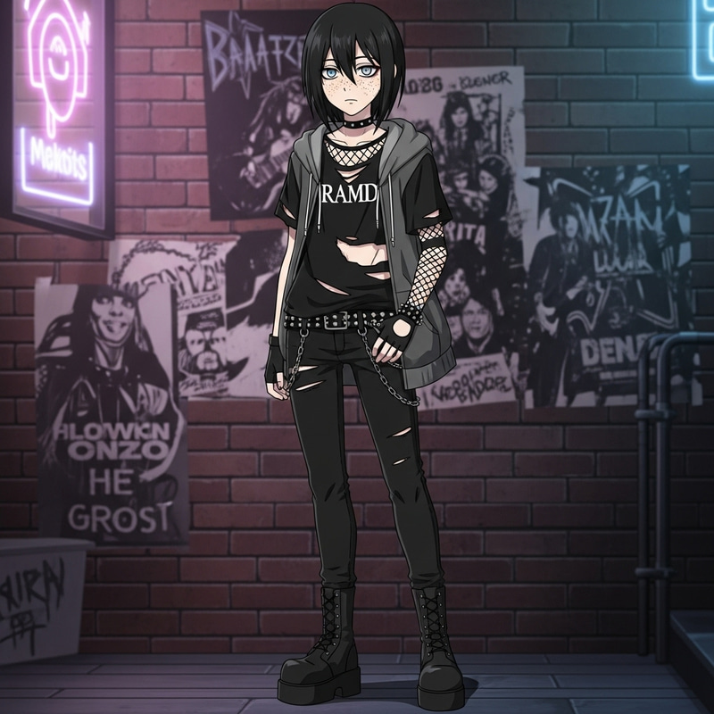 Anime-Style Character with Freckles and Pale Blue Eyes