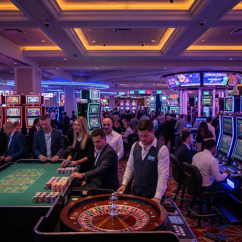 Vibrant Casino: Futuristic Cityscape & Diverse Gaming Scene Vibrant Casino: Futuristic Cityscape & Diverse Gaming Scene