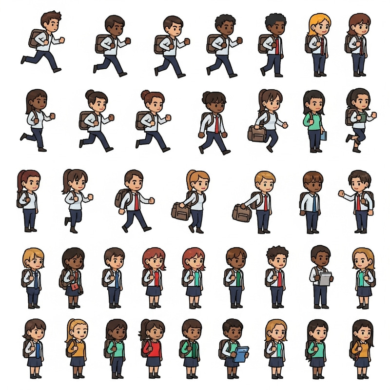 Diverse Pixel Student Sprite Sheet Collection Diverse Pixel Student Sprite Sheet Collection