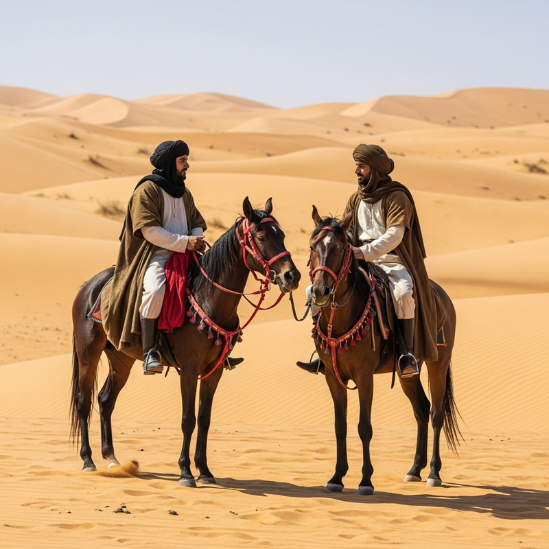 Desert Scene: Dialog and Exchange on Horseback in Jahiliyyah Era Desert Scene: Dialog and Exchange on Horseback in Jahiliyyah Era