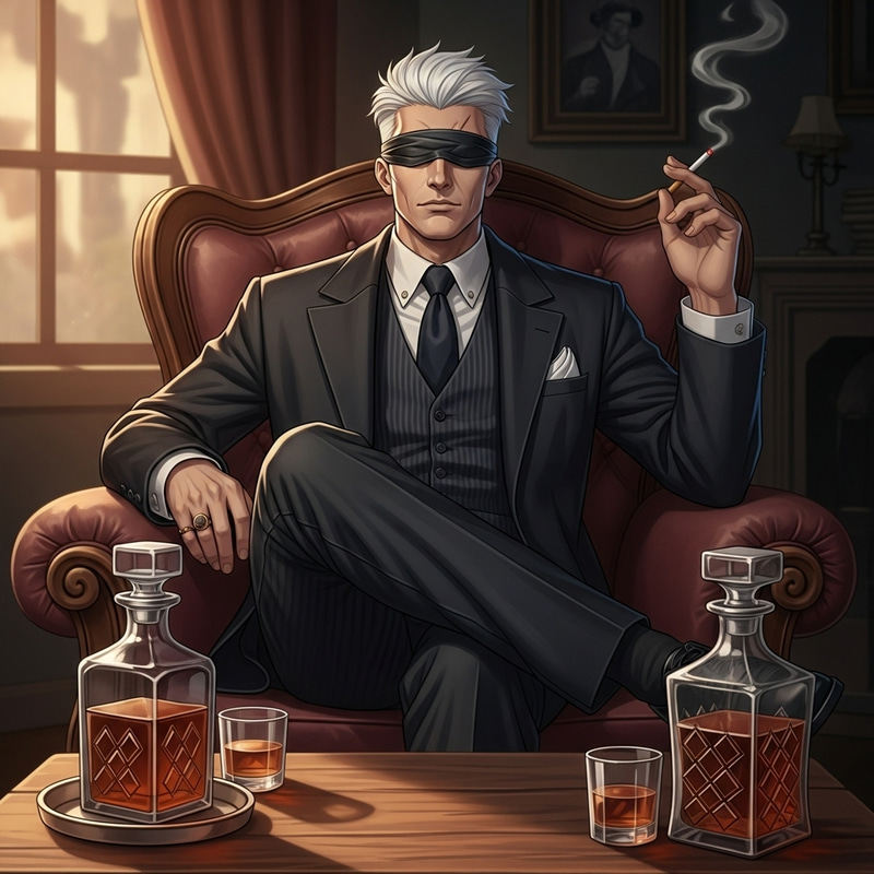 Satoru Gojo in Mafia Style: Classic Illustration Satoru Gojo in Mafia Style: Classic Illustration