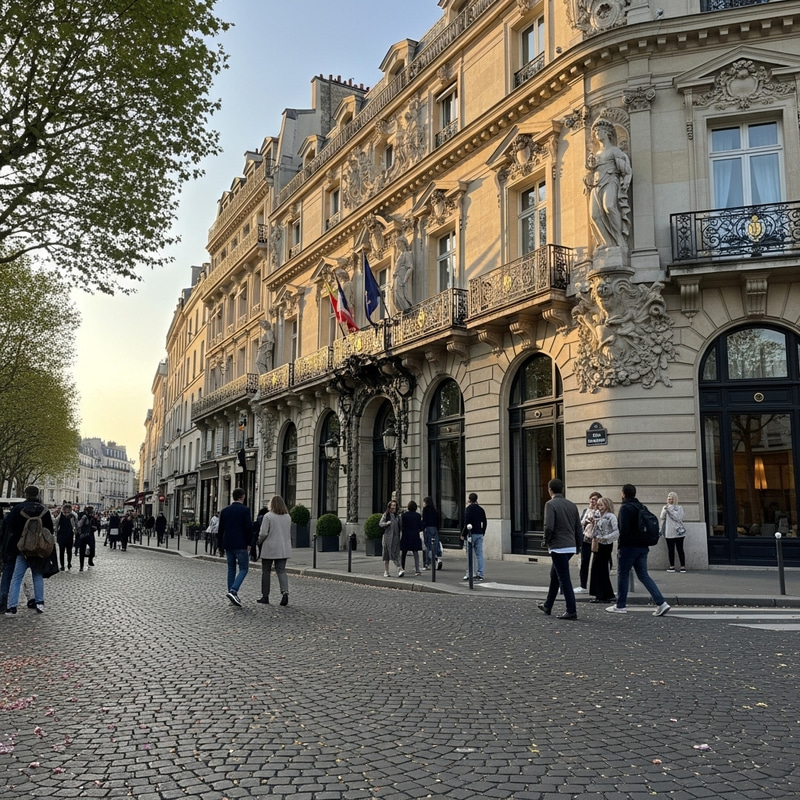 Prestigious Paris Hotel on Bustling Street Prestigious Paris Hotel on Bustling Street