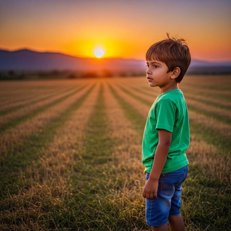 Young Boy Standing in Green Field Young Boy Standing in Green Field