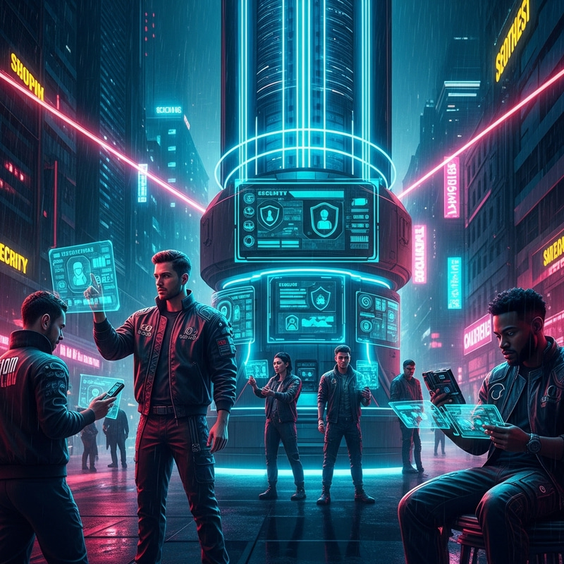 Cyberpunk Identity Security: Futuristic Scene Cyberpunk Identity Security: Futuristic Scene