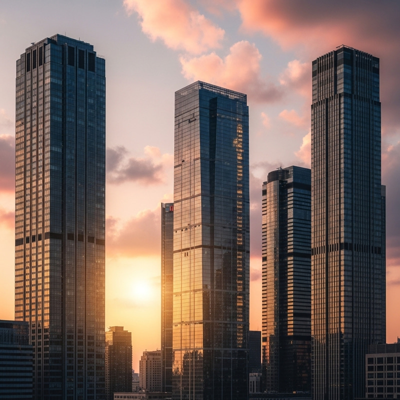 Stunning Skyscrapers Silhouetted Against the Sunset Sky Stunning Skyscrapers Silhouetted Against the Sunset Sky