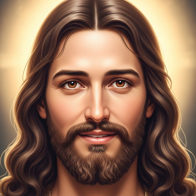 Front-Facing Smiling Jesus Head Image Front-Facing Smiling Jesus Head Image