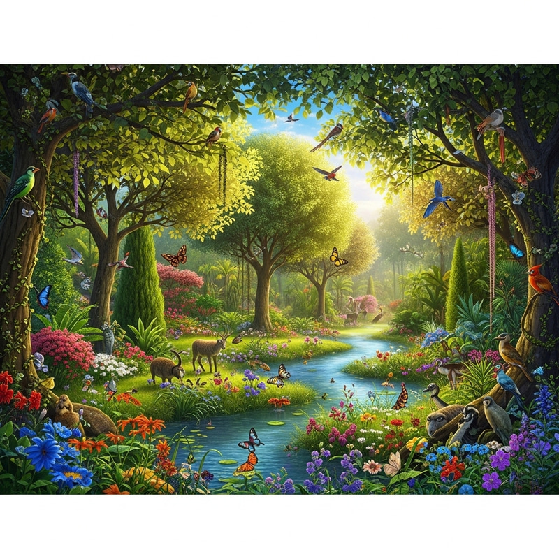 Garden of Eden - Lush Greenery, Vibrant Wildlife