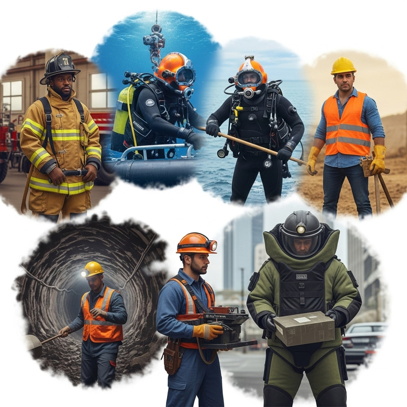 Diverse Workers following Safety Guidelines in High-Risk Jobs Diverse Workers following Safety Guidelines in High-Risk Jobs