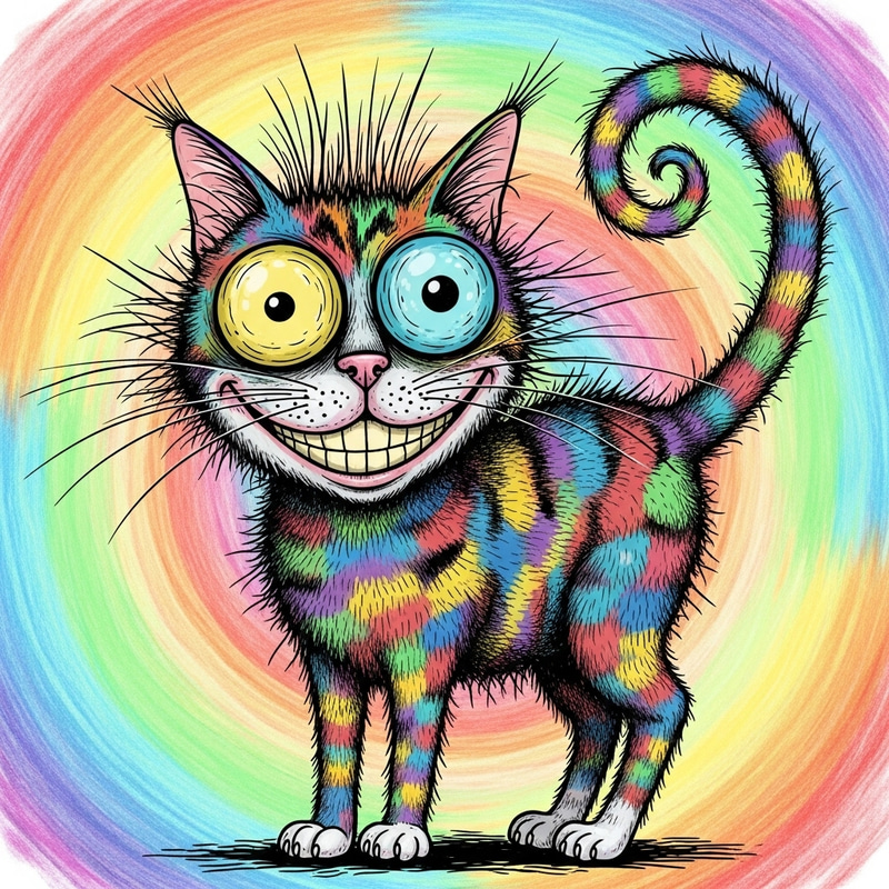 Crazy Cat with Colorful Spiked Fur Illustration