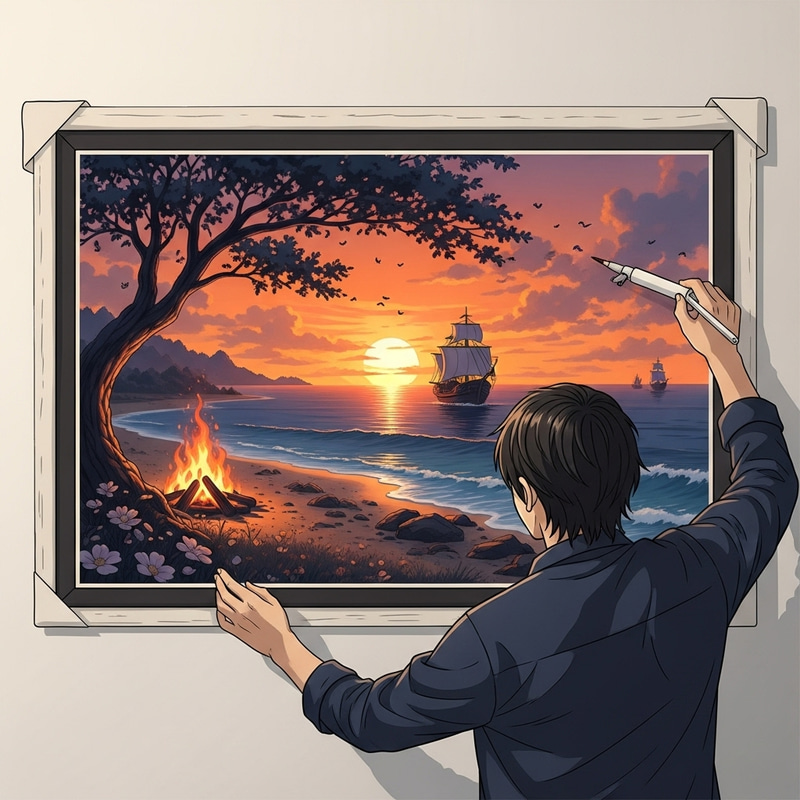 Enigmatic Figure Adds Final Touch to Anime Sunset Painting Enigmatic Figure Adds Final Touch to Anime Sunset Painting