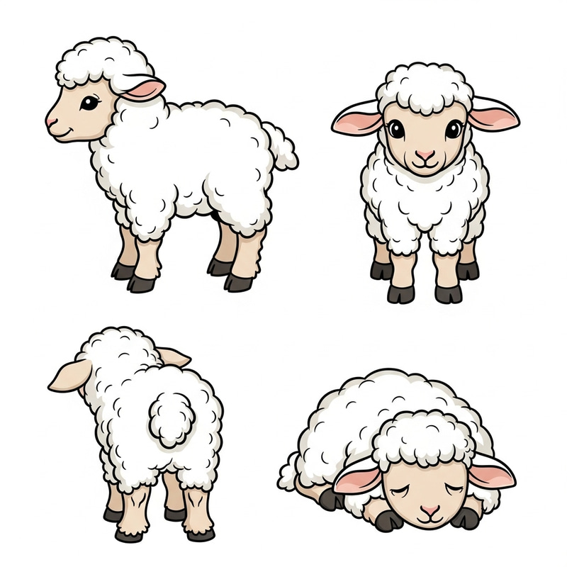 Cute Baby Sheep Poses - Vector Illustrations for Adorable Lamb Art Cute Baby Sheep Poses - Vector Illustrations for Adorable Lamb Art