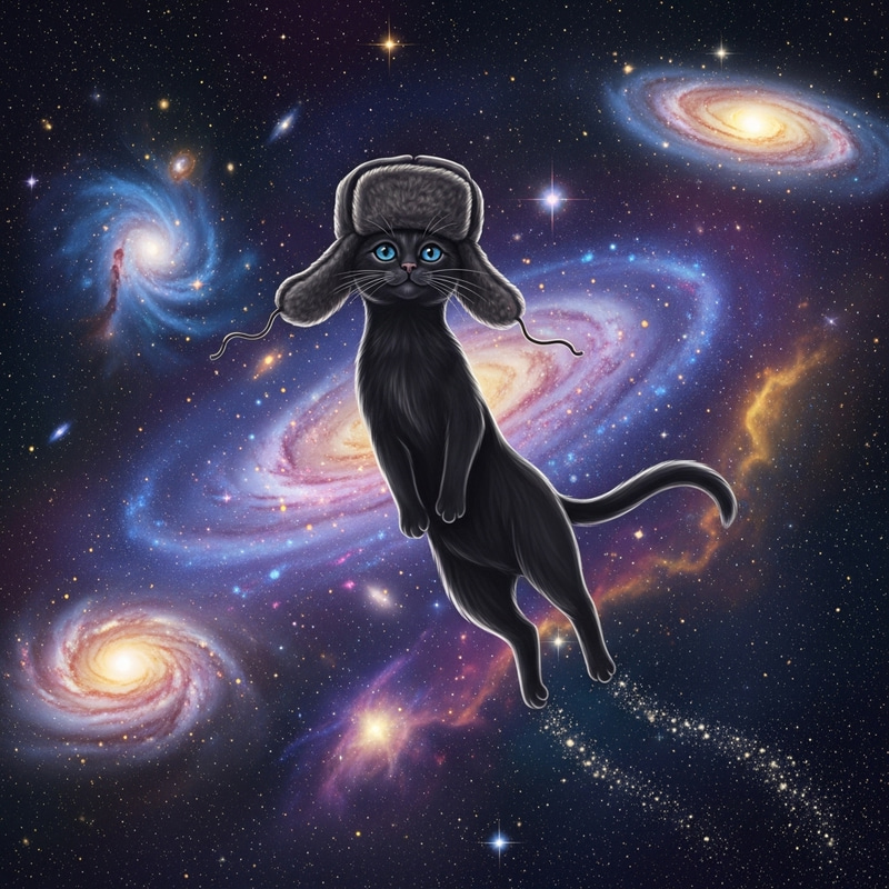 Space Cat in Russian Fur Hat in Cosmos Space Cat in Russian Fur Hat in Cosmos