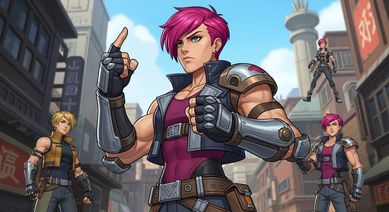 Futuristic Steampunk Character Art with Pink Hair Futuristic Steampunk Character Art with Pink Hair