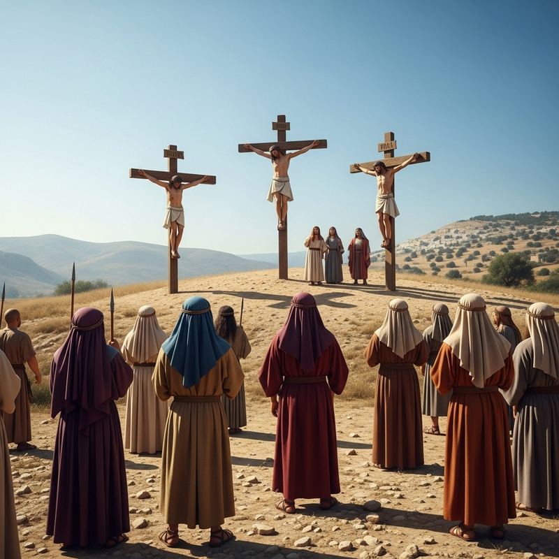 Ancient Israel Crucifixion Scene: Three Men on Crosses