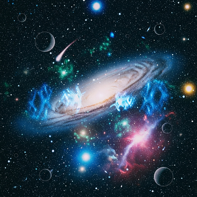 Infinite Wonder: Galaxy-Themed Space Background with Celestial Bodies