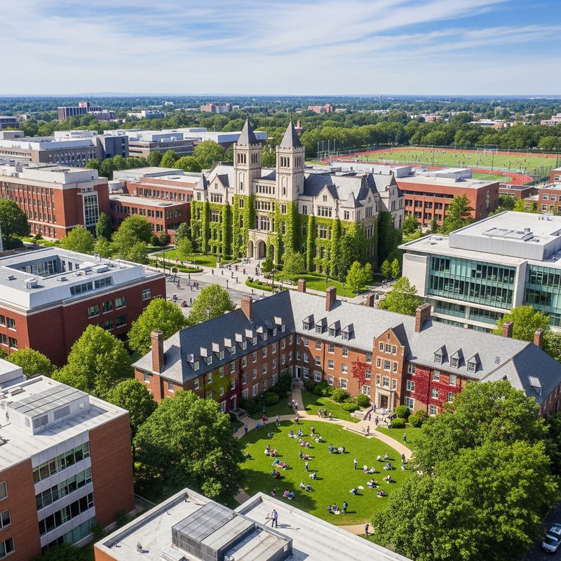 Modern University Campus with Lush Grounds Modern University Campus with Lush Grounds