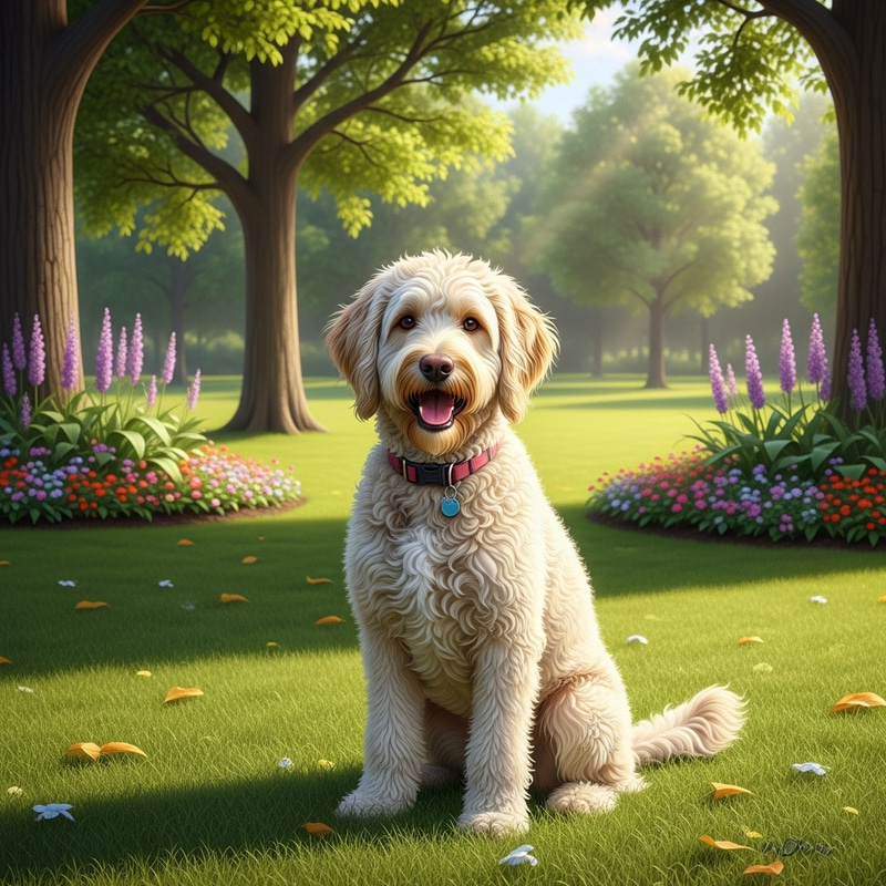 Labradoodle: Adorable Fluffy Dog Enjoying Green Park Labradoodle: Adorable Fluffy Dog Enjoying Green Park