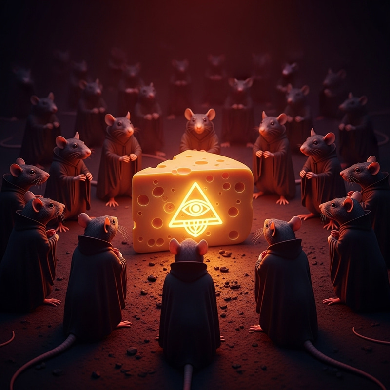 Satanic Rats Revering Eerie Cheese - Illuminati Scene Satanic Rats Revering Eerie Cheese - Illuminati Scene