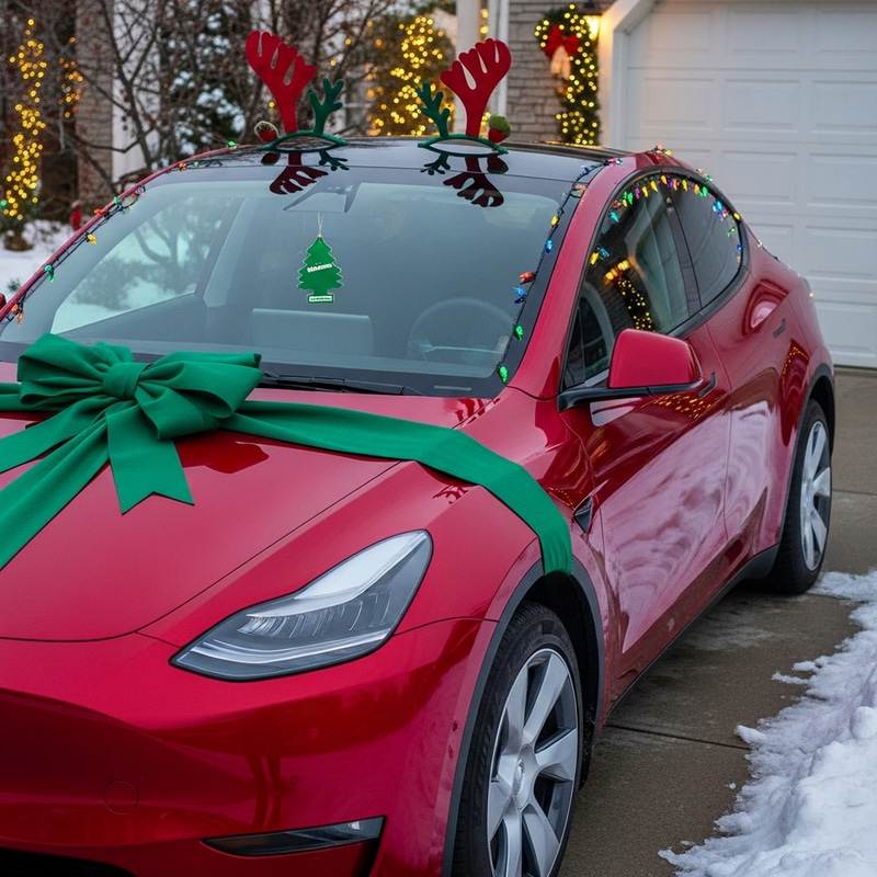 Tesla Model Y with Festive Christmas Decorations Tesla Model Y with Festive Christmas Decorations