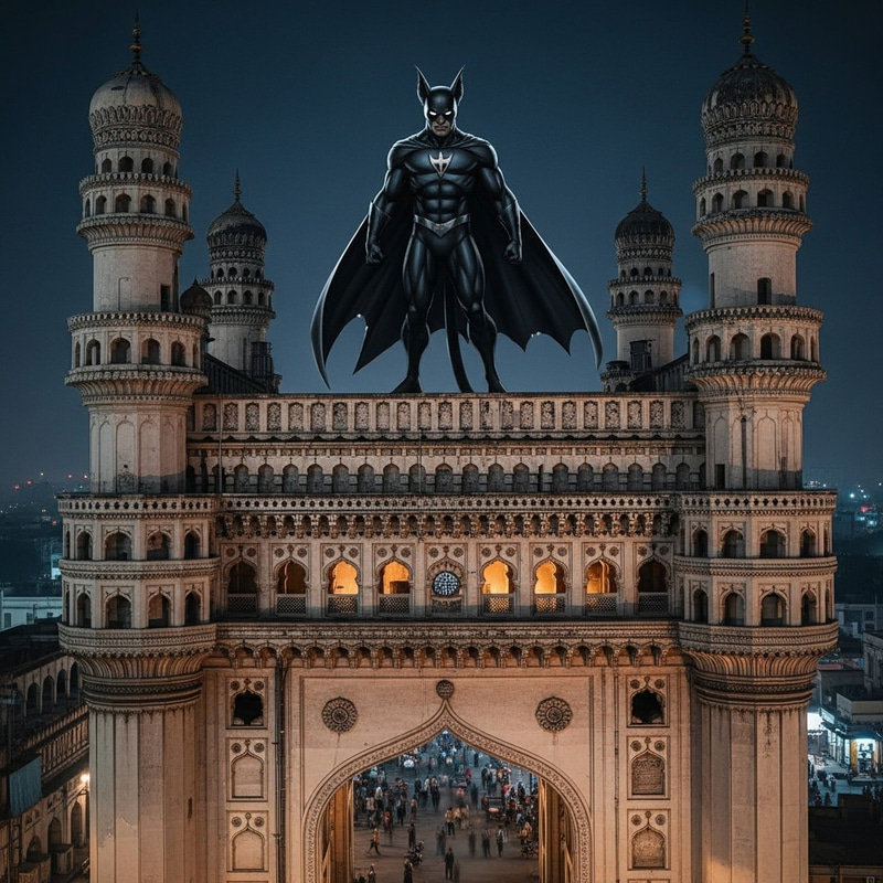 Batman on Charminar: A Nocturnal Heroic Tale