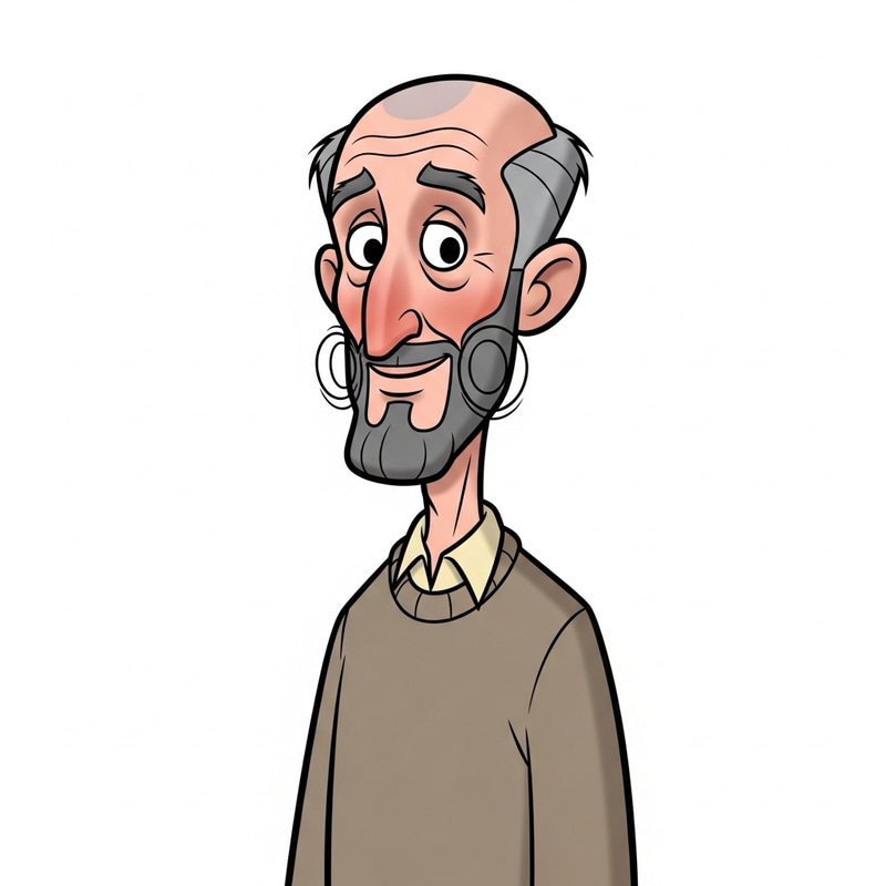 55-Year-Old Caucasian Man Portrait with Balding Hair and Disney-Style Clothing