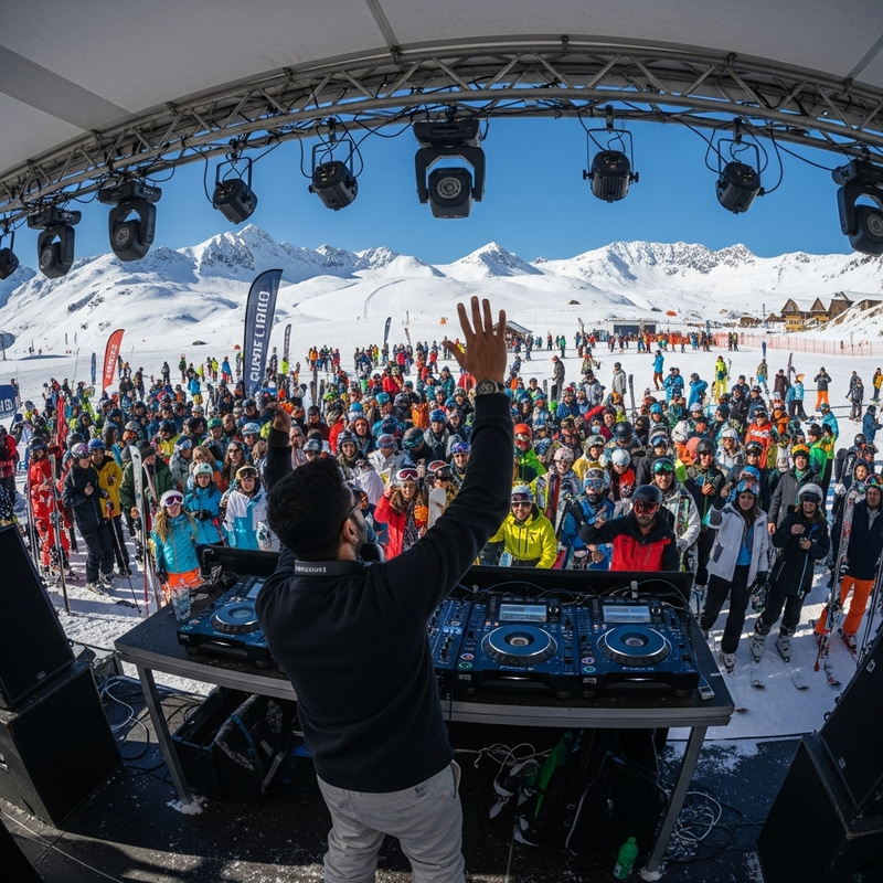 Lively Apres-Ski Party: Energetic DJ & Enthusiastic Crowd | Winter Sports Lively Apres-Ski Party: Energetic DJ & Enthusiastic Crowd | Winter Sports