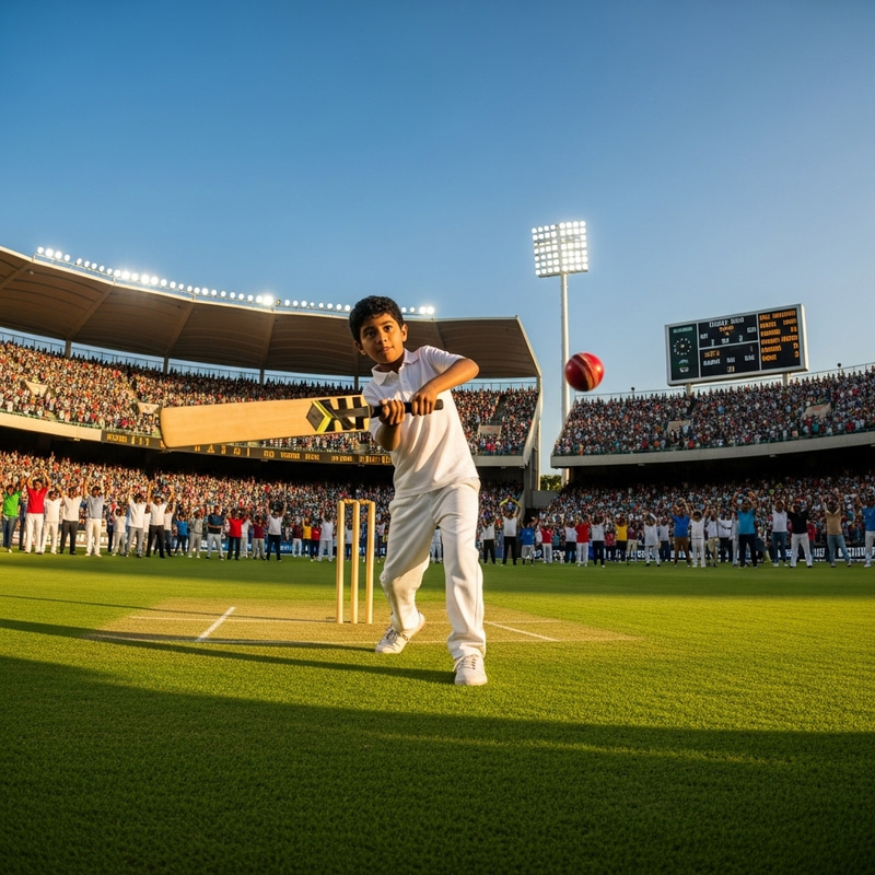 Vibrant Cricket Stadium Scene | Kid Playing Cricket Vibrant Cricket Stadium Scene | Kid Playing Cricket