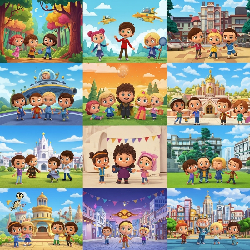 Cheerful Kids Cartoon Thumbnails for Fun Shows Cheerful Kids Cartoon Thumbnails for Fun Shows