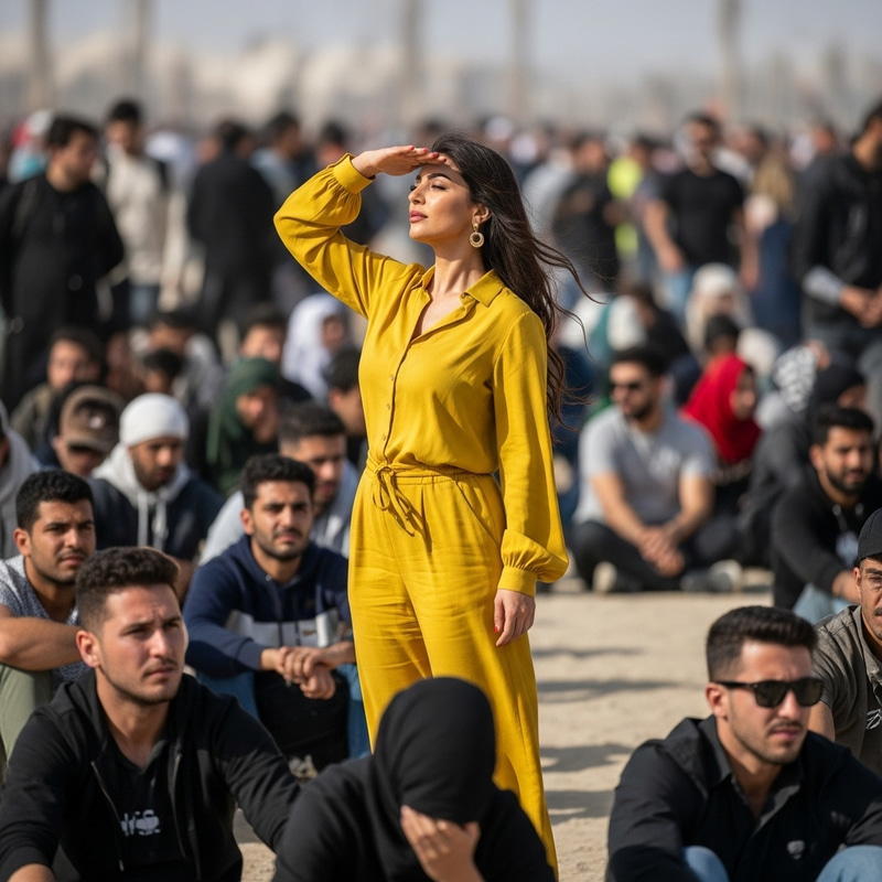 Middle-Eastern Woman Standing Out of the Crowd Middle-Eastern Woman Standing Out of the Crowd
